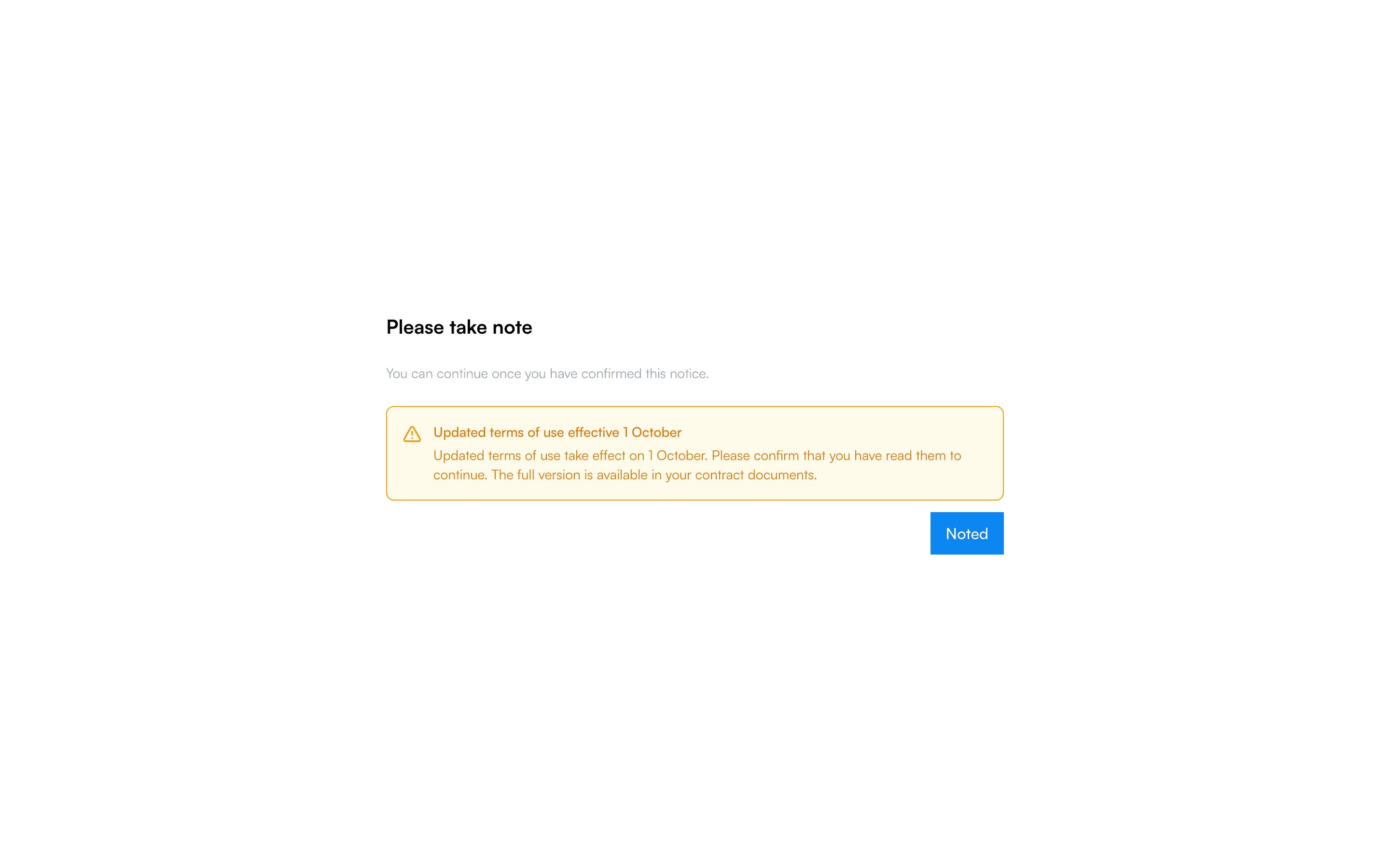 Page Please take note with a mandatory notice from Kyvento and the confirmation button