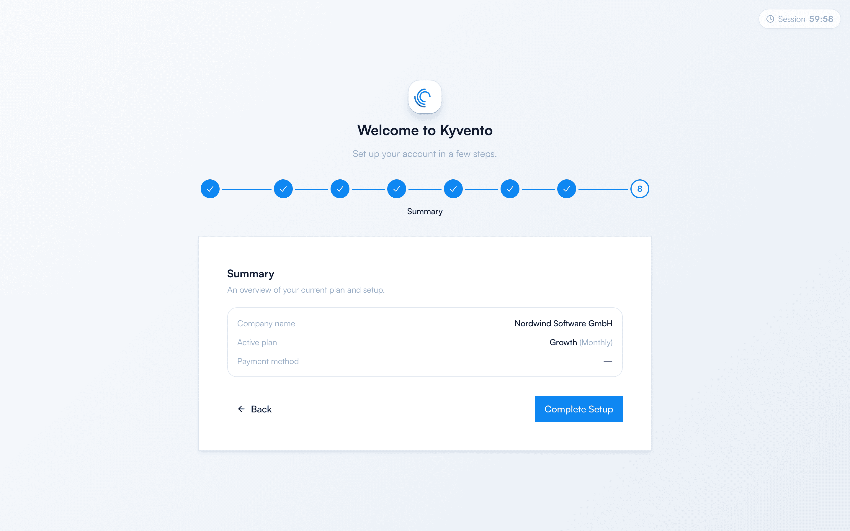 Wizard step Choose a plan with the options Start in trial mode and Choose a plan directly