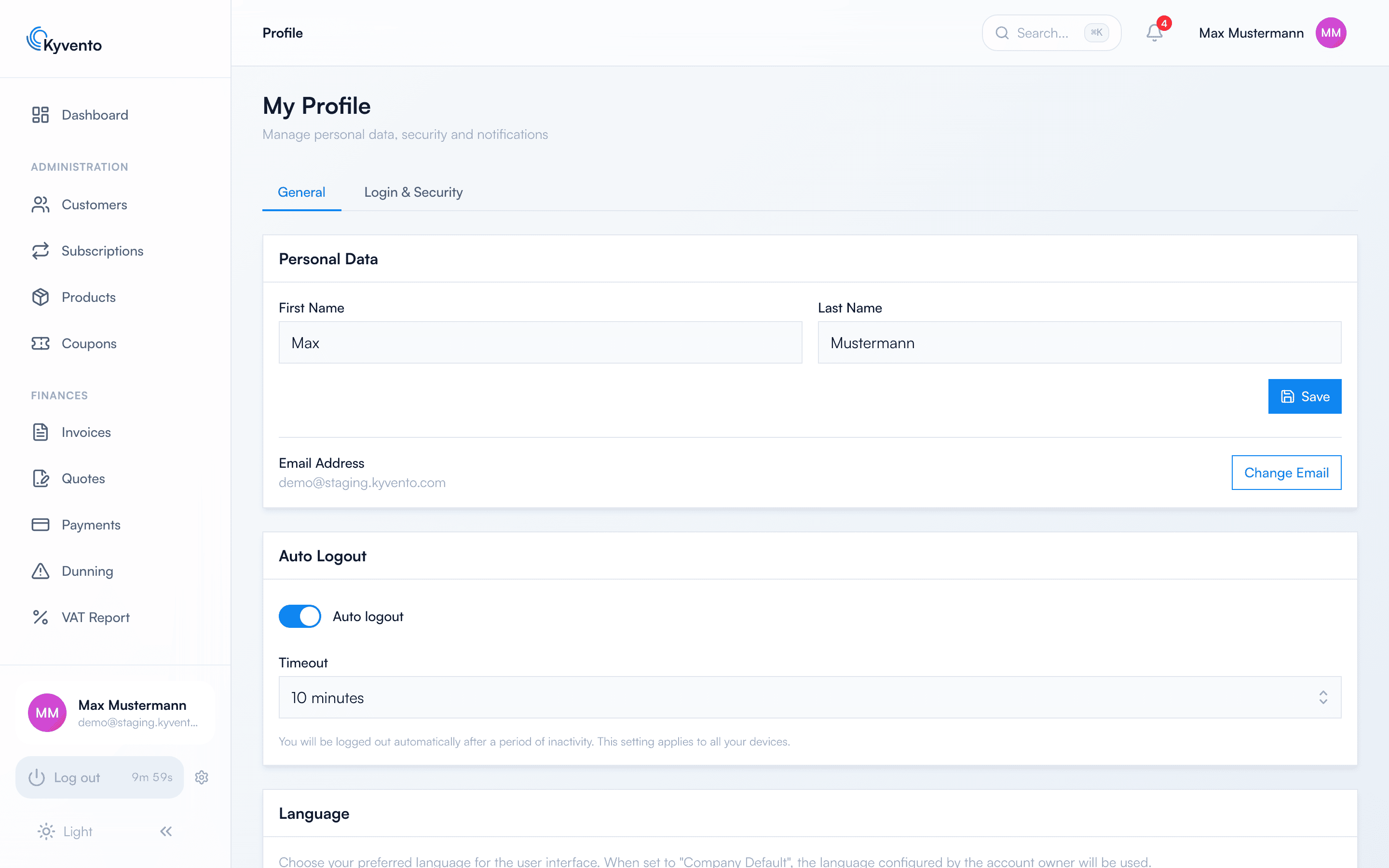 My profile page with the General tab